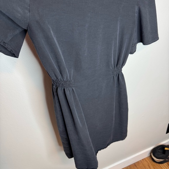 Zara Women’s Solid Black V Neck Short Sleeve Mini Dress Button Front - Picture 8 of 8